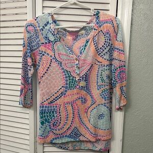 Lilly Pulitzer Pink and Blue Graphic Polo Tunic